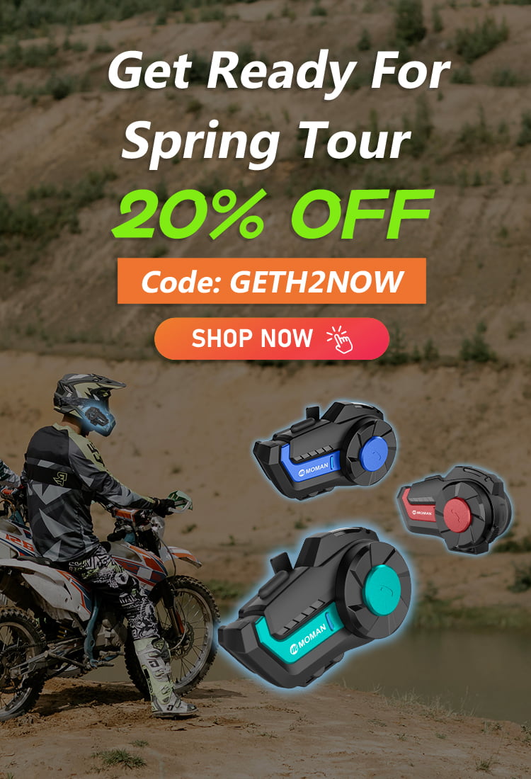 Moman Spring Tour Savings: 20% OFF for Motorcycle Intercom H2 Pro! Click and shop for budget comms for riding