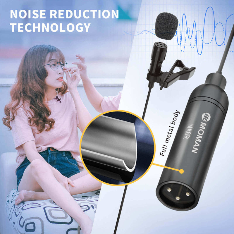 Moman MA6R 3 pin mini xlr lavalier microphone with effective noise reduction technology