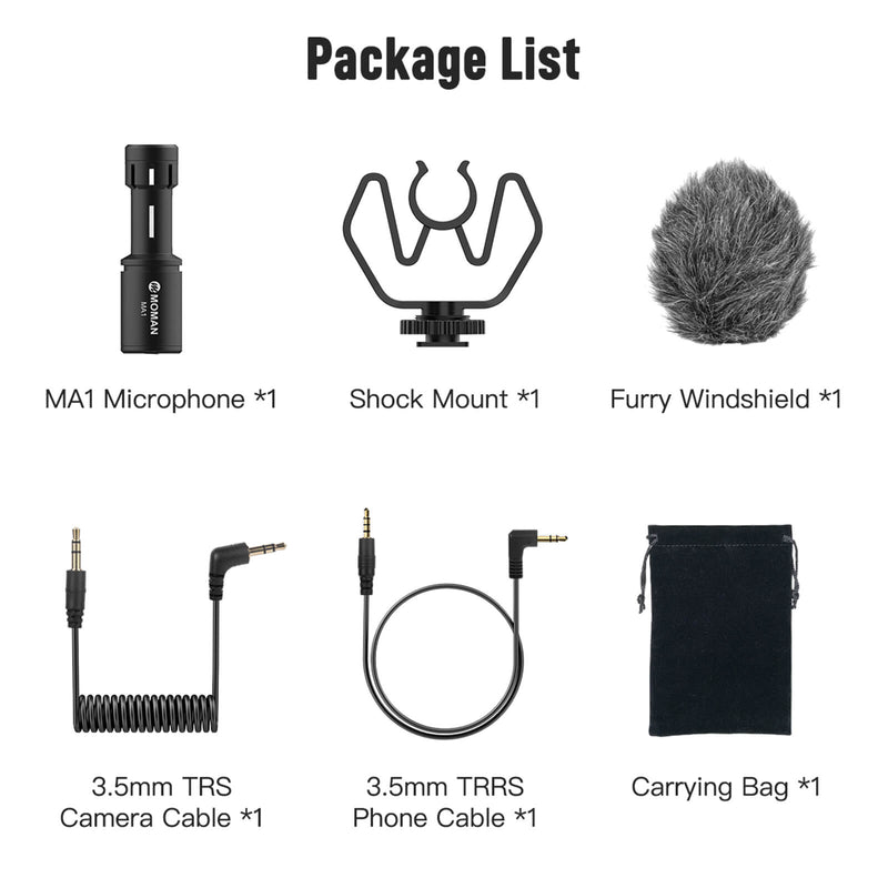 Moman MA1 camera microphone package list