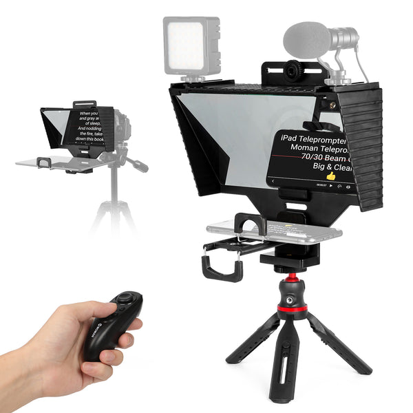 Budget telepromter for video conferencing Moman MT2 provides an ultra-wide visual range, ensuring speaker's natural recordings