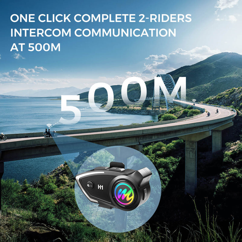 Moman H1 helmet microphone enjoys a 500 meters long-range sharing and intercom in riding.