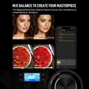 COLBOR CL220R is a RGB light with remote control. You can use the phone App to adjust the M/G balance wirelessly