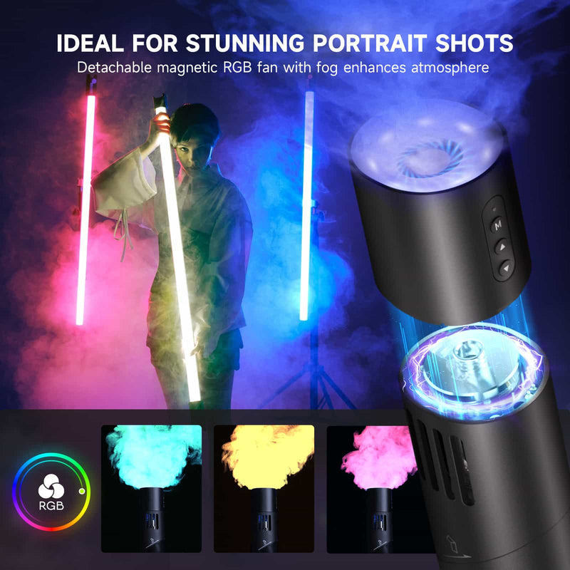 COLBOR CF5 is a fog machine with lights and fan to create different colors and shapes of smoke.