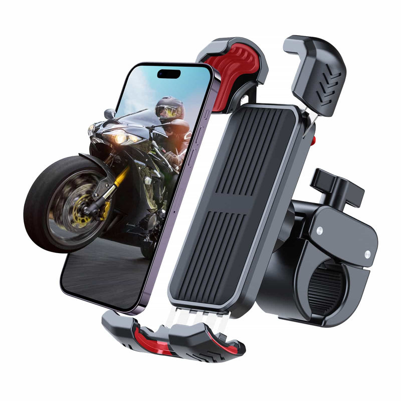 Moman PME1 motorcycle handlebar cell phone holder provides secure mounting and convenient control on mobiles. 