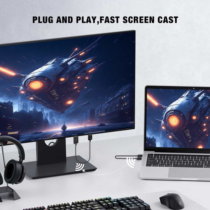 Moman CS6 supports plug and play for fast screen cast. There's no need for any App, WiFi, or Bluetooth.