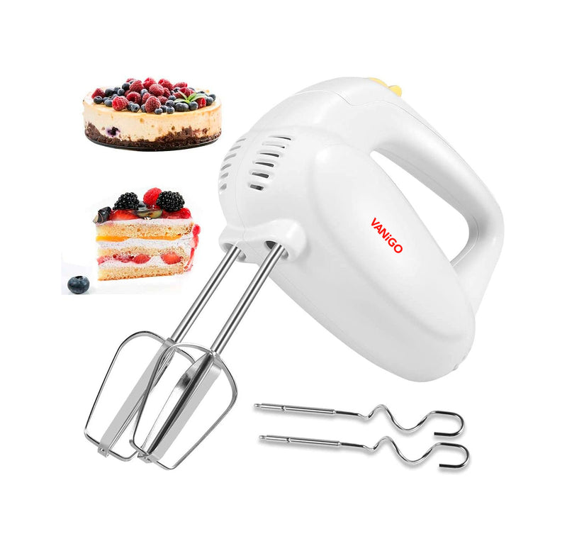 Frullatore elettrico a immersione VANiGO, frullatore a immersione da cucina a 5 velocità con separatore di uova turbo, 4 accessori in acciaio inossidabile per montare facilmente biscotti, brownies, torte, bianco - Nuovo