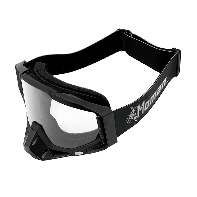 Moman AOG Goggles for Motorcycle Helmets, Bendable TPU Frame, Removable Nose Guard, UV400 Protection, Transparent & Grey Lenses Available