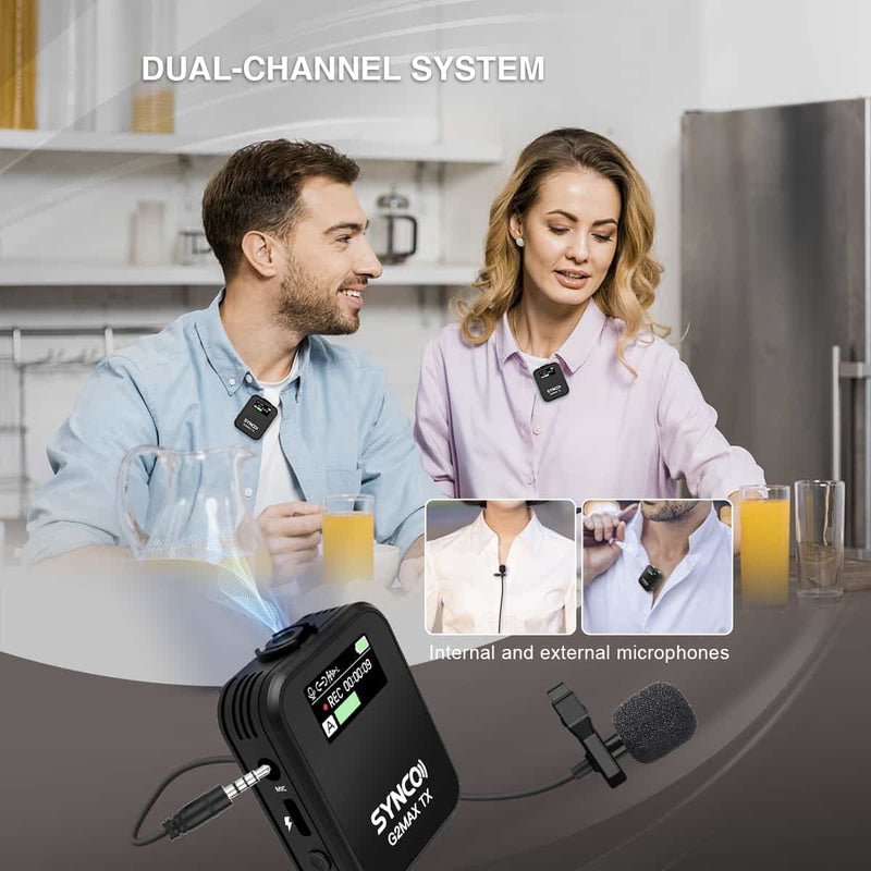 SYNCO G2(A2) Max and G2(A2) Mega best wireless lavalier microphone for video camera features dual-channel system for interviews, etc.