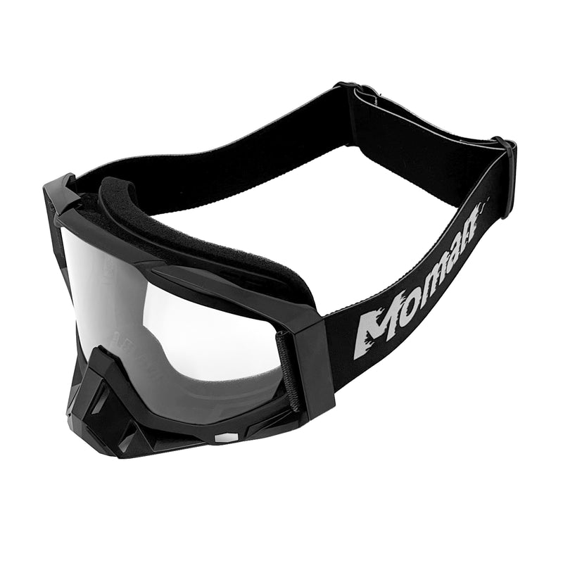 Moman AOG Goggles for Motorcycle Helmets, Bendable TPU Frame, Removable Nose Guard, UV400 Protection, Transparent & Grey Lenses Available
