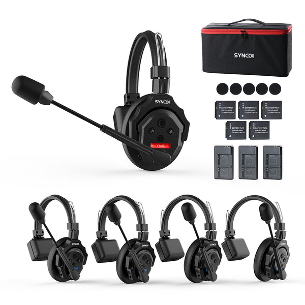 SYNCO Xtalk X5 is a wireless intercom headset that can apply to field control, wedding, gaming, etc. It connects five comms for group talking.