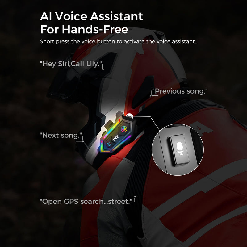 Short press the voice button on the Moman H4R motorcycle helmet wireless headset, then you can activate the voice assistant for hands-free operations on phone.
