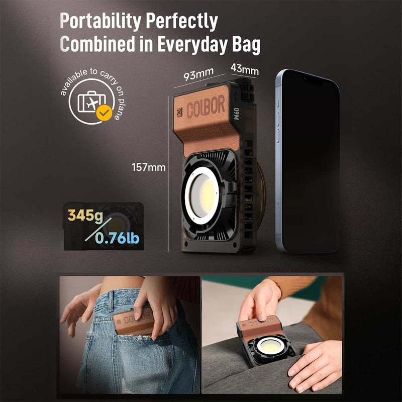 COLBOR W60 best portable LED light for video is portable as a smartphone that can pack into your pocket. It weighs only 345g.