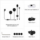Moman H2 best Bluetooth speaker for motorcycle helmet package list: Speakers, fasteners, clips, velcros, and screw driver.