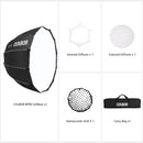 COLBOR BP90 package includes the 90cm softbox, two duffusers, a Honeycomb Grid, and a carry bag.