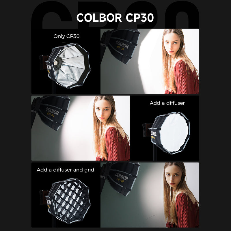 COLBOR CP30 Softbox parabolico da 30 cm per luce video serie W60/W60R/W100