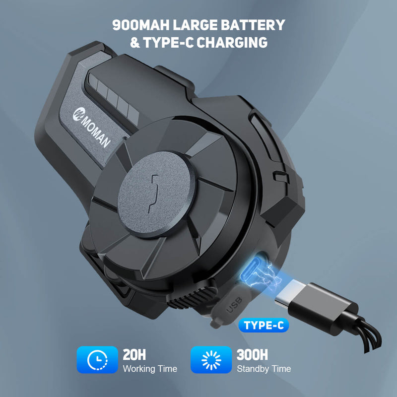 Moman H2 has a 900MAh powerful battery for 20-hour working time. It adopts the Type-C charging for quick replenishment