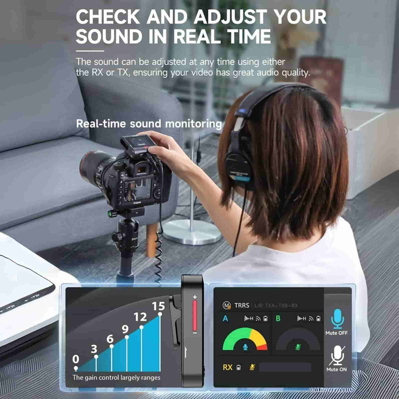 SYNCO G3 Pro dual wireless microphone for iPhone, Android, etc. has a port to connect earphones for monitoring audio.