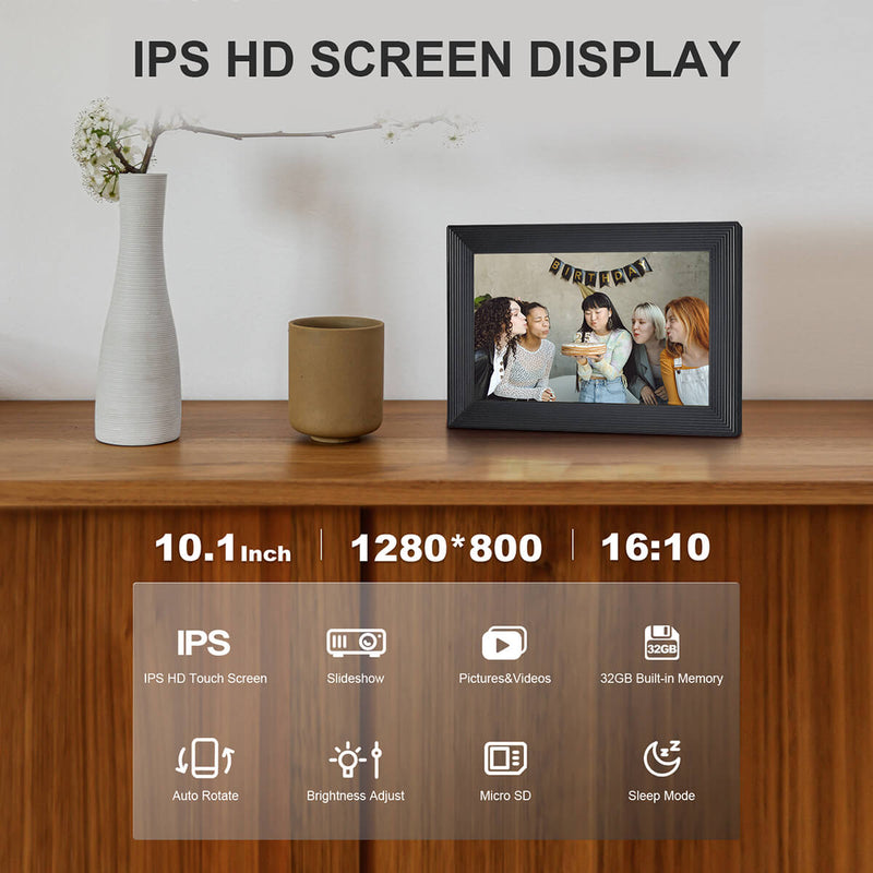 Moman WF101 cool birthday gifts for photographers are wireless picture frames. It is of 10.1-inch with HD 1280*800 IPS display.