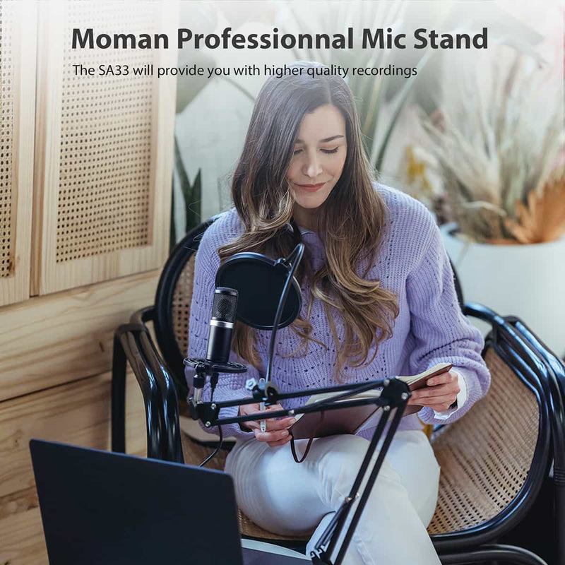 Moman SA33 adjustable microphone scissor arm stand is a professional recording equipment.