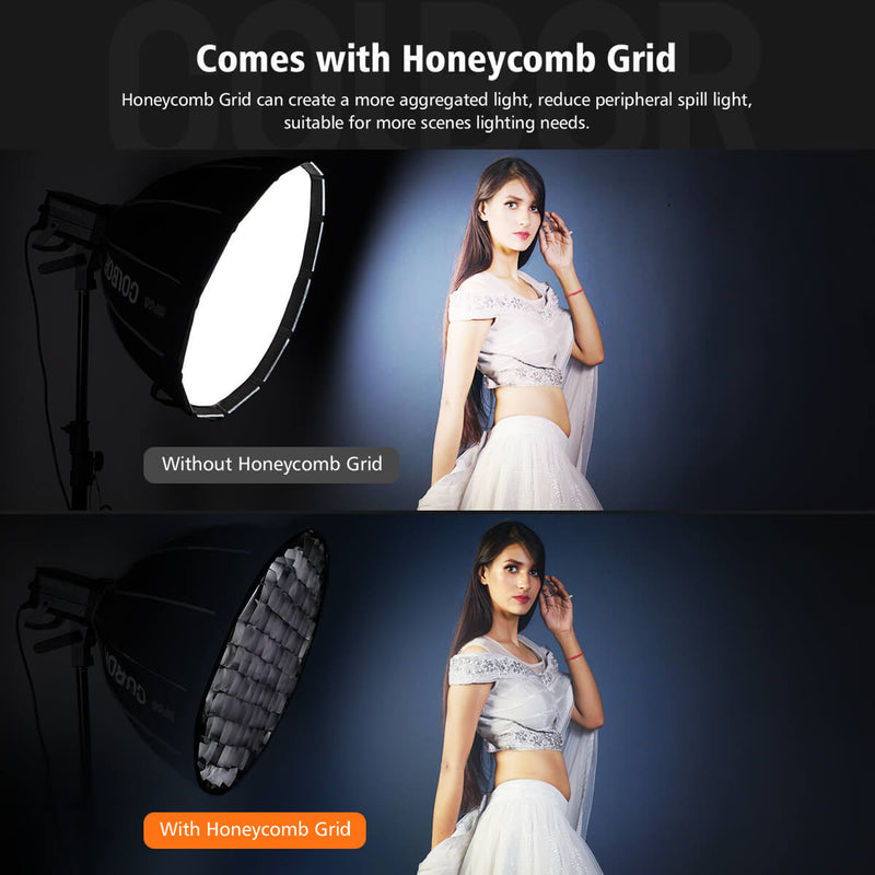 COLBOR BP90 softbox comes with a Honeycomb Grid, which helps to make a more aggregated and natural light.