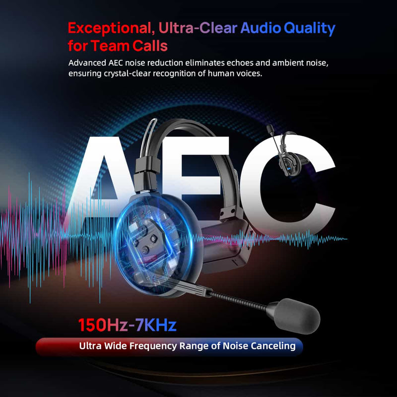 SYNCO Xtalk X5 wireless headset to headset communication utilizes AEC noise-reduction tech for ultra-clear audio quality in team calls.