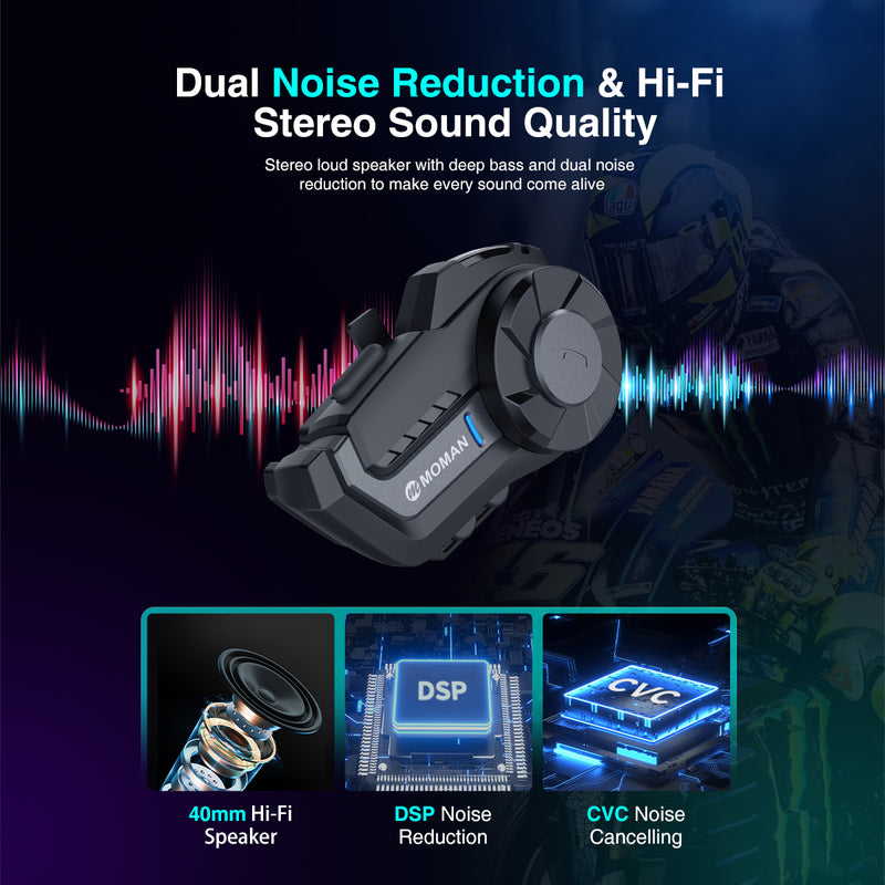Moman H2 Pro features dual noise reduction and Hi-Fi stereo sound quality thanks to the DSP and CVC inbuilt chips.