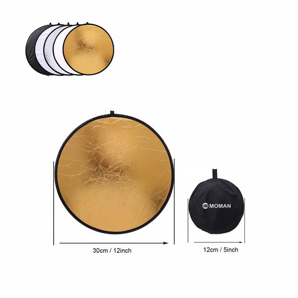 Reflector Panel 12inch / 30cm 5-in-1 Collapsible Multi-Disc Reflectors for Photographing with Bag - Translucent, Gold, Silver, Black and White