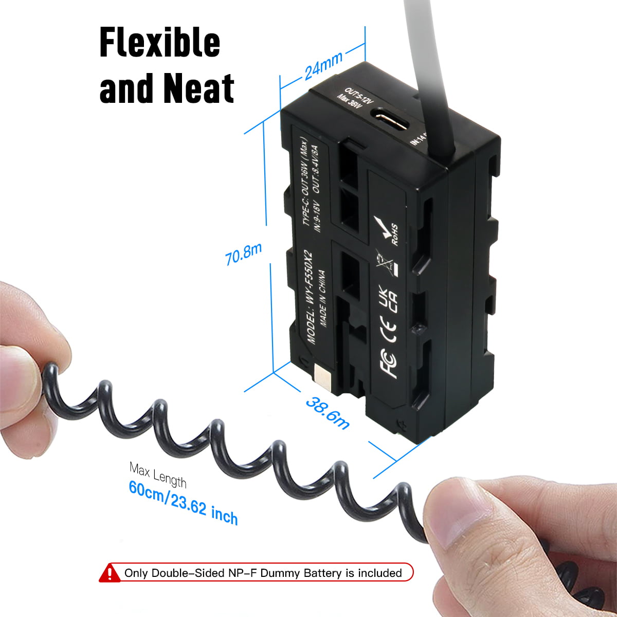 Moman DDB-NPF is fexible, neat, and portable. The max. length of the cable is 60-cm/23.62-inch.