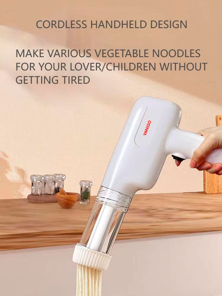 VANiGO Macchina per la pasta elettrica portatile, macchina per la pasta senza fili 6 in 1, macchina per la pasta portatile con stampi e taglierina, pressa per pasta automatica, macchina per spaghetti ramen fatta in casa con spazzola per la pulizia