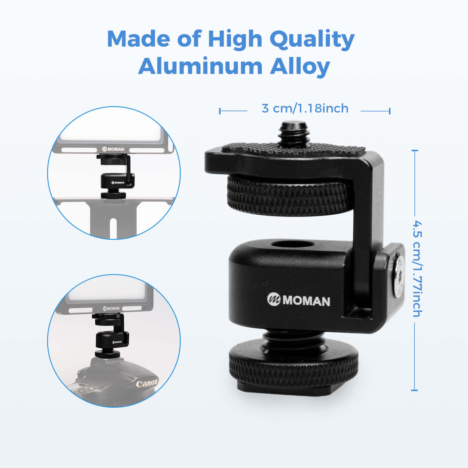 Moman BH02 is made of sturable Aluminum Alloy. Its size is 1.18inch/3cm* 1.77inch/4.5cm, being tiny yet lightweight.