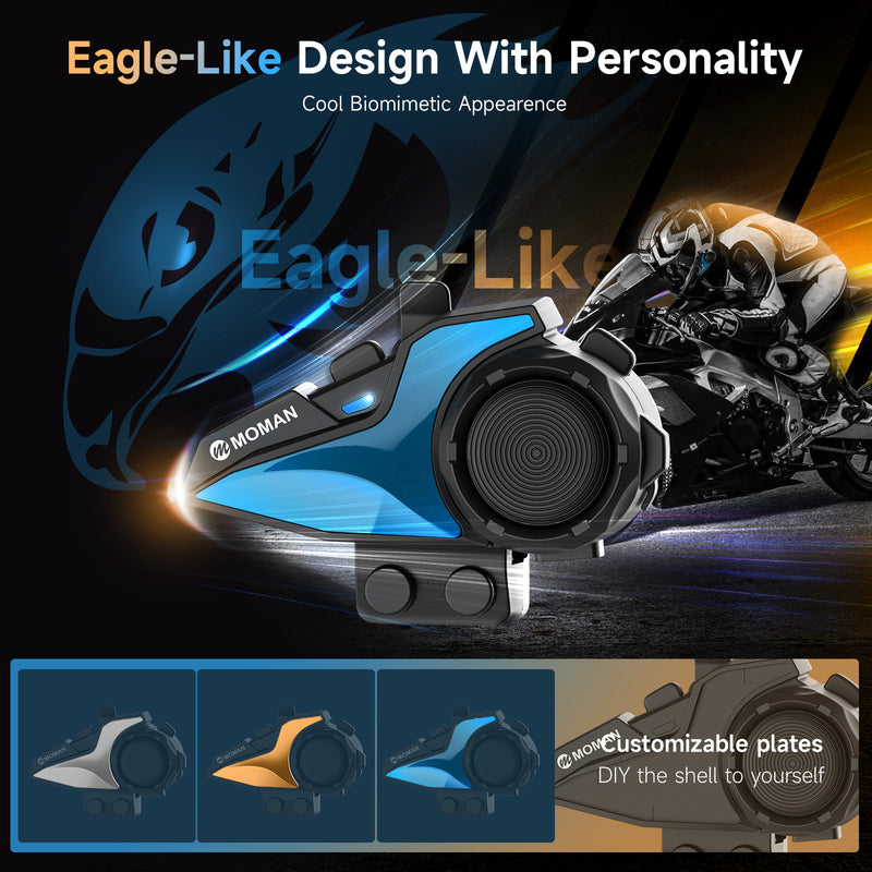 Moman H2E Bluetooth intercom comes in an eagle-like shape with a changeable shell.