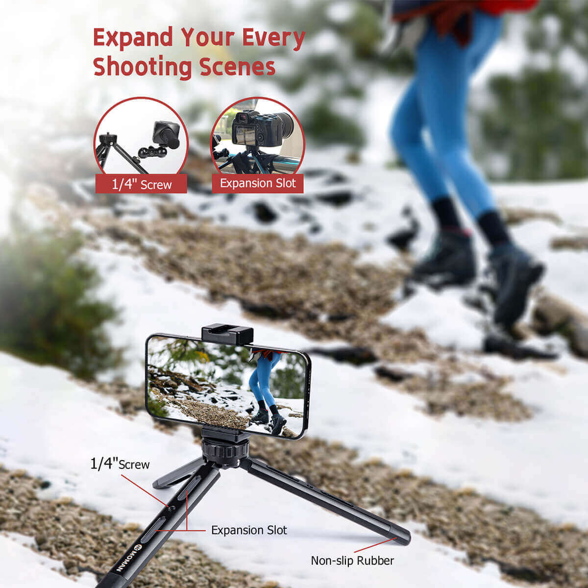Moman TR01S small tripod for camera is designed to have 1/4