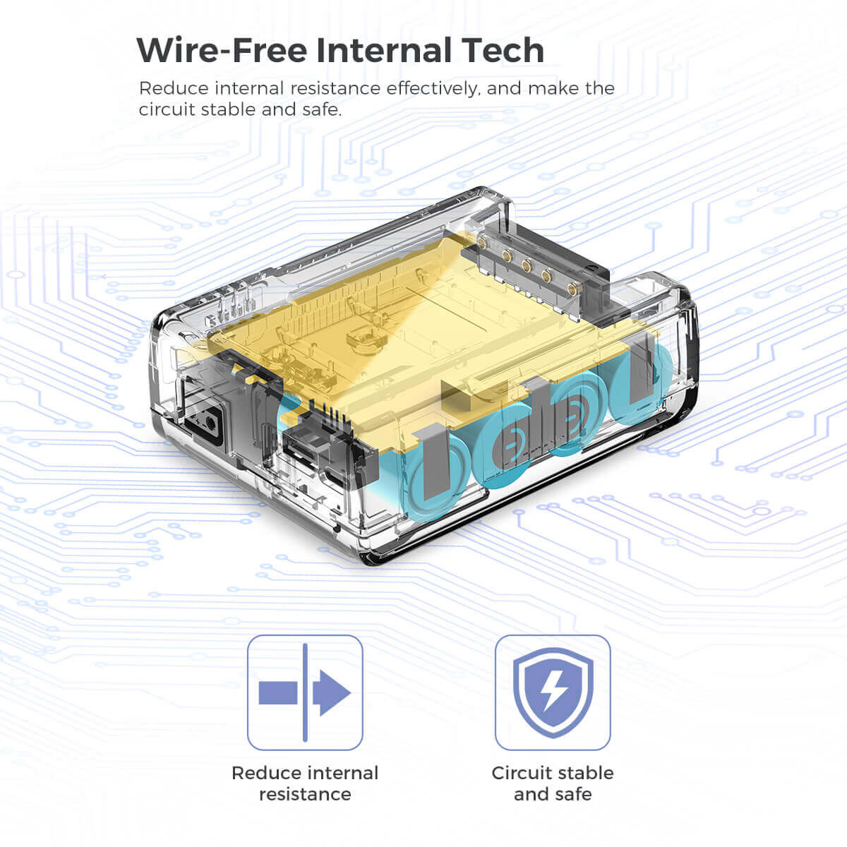 Moman mini v mount camera battery Power 70 adopts wire-free internal tech to reduce inside resistance effectively.