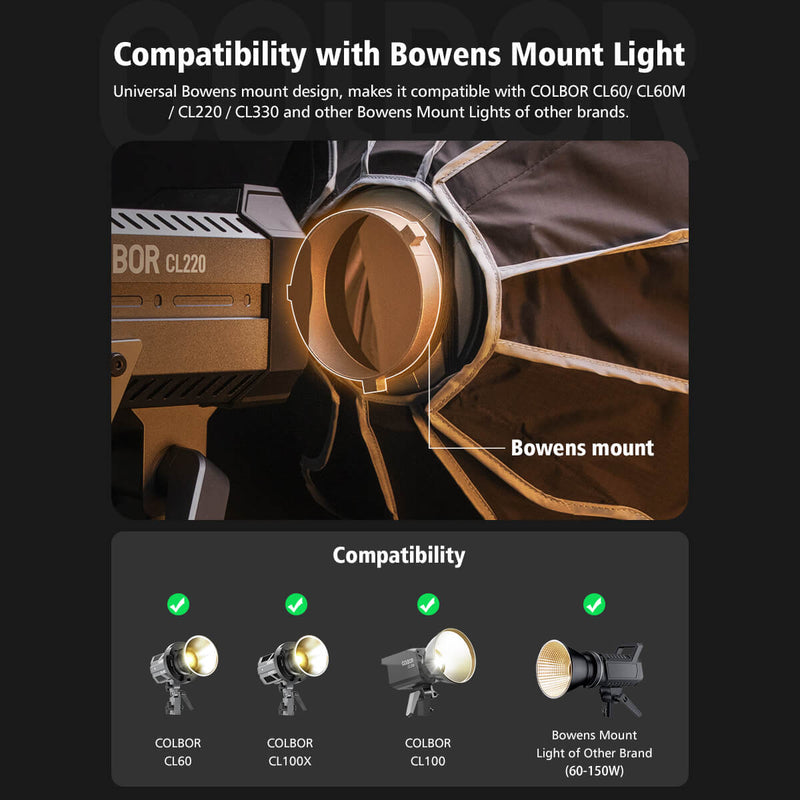 COLBOR BP45 photography studio lighting softbox is compatible with Bowens mount lights