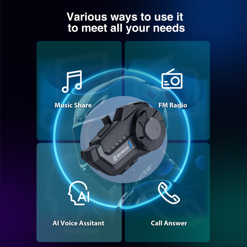 Motorcycle riders, bikers, and skiers have multiple ways to use Moman H2 Pro, including music sharing, pick-up phone calls, etc.