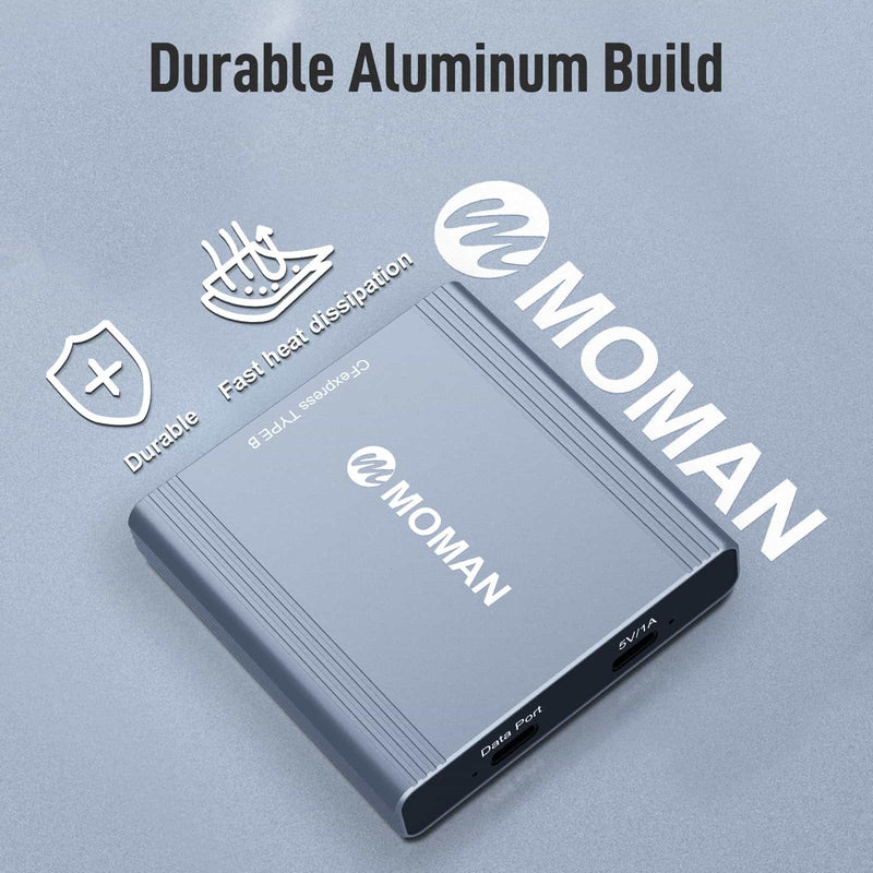 Moman CR3 camera memory card reader for computer is built of durable Aluminum materials. It also features fast heat dissipation.