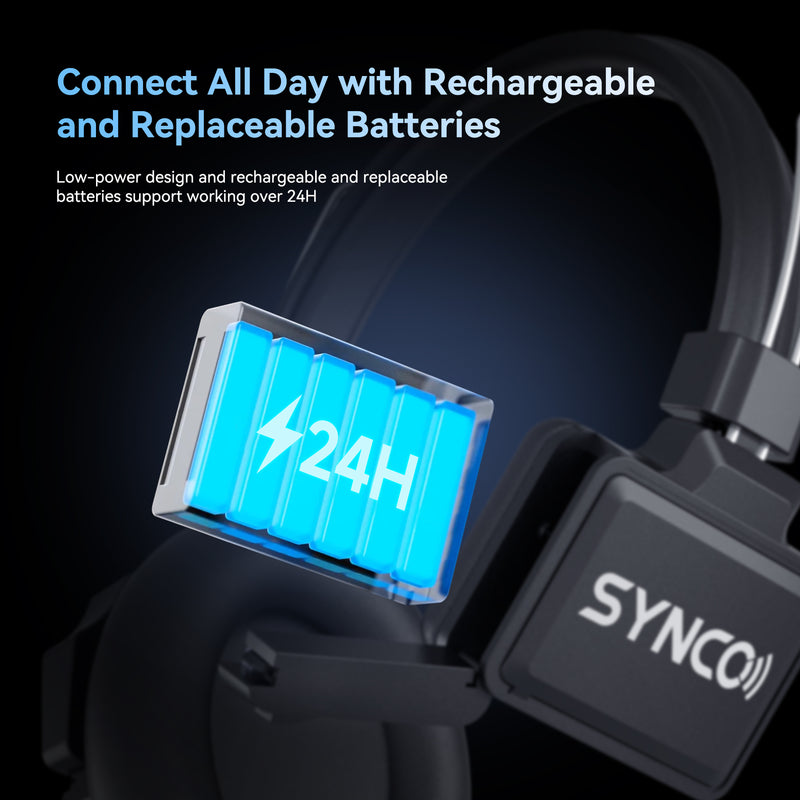 SYNCO Xtalk XPro 2 way intercom headset communication system Connect All Day with Rechargeable and Replaceable Batteries