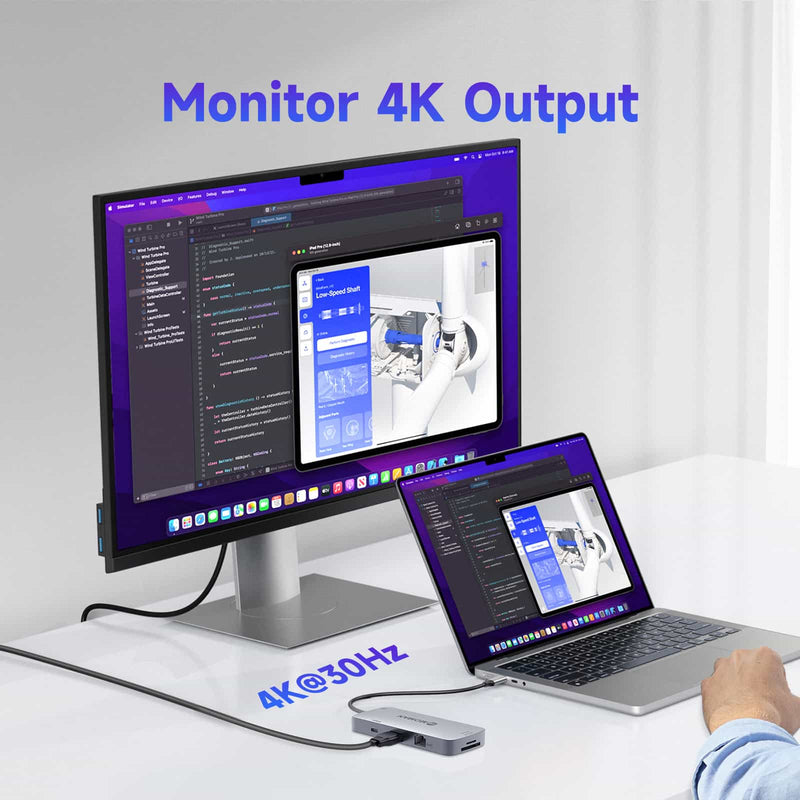 Moman CT9 expansion dock for computer and laptop supports 4K output on the monitor.