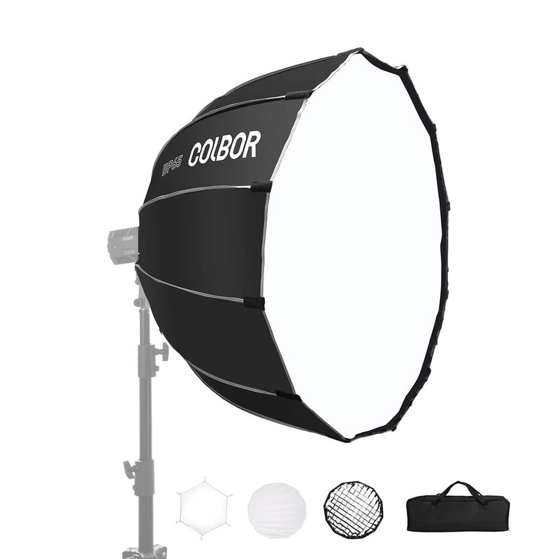 COLBOR BP65 Bowens mount softbox of 65cm is used to give balanced and soft lighting for videography activities.