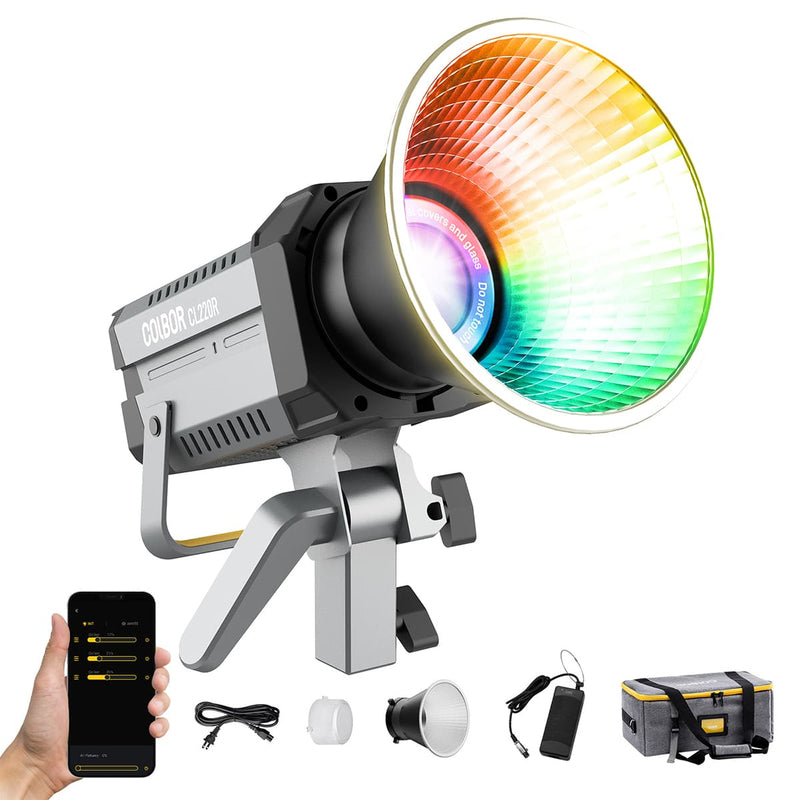 COLBOR CL220R RGB light for studio is used for photography and videography. It has four plug options including US, UK, EUR, and JP.