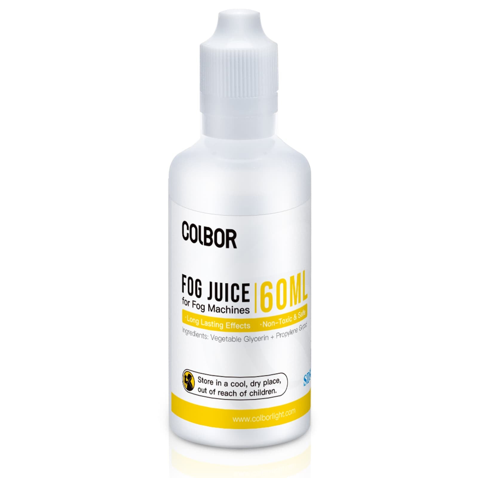 The fog machine juice comes in a 60ml bottle, which has a screw cap.