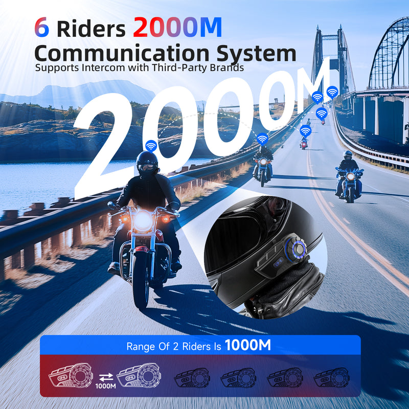 Moman CP-E supports a 2000m communication range when there are 6 riders.