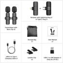 Moman CP1X package list: Two Transmitters, a receiver, a charging cable, a storage bag, two Lav clips, a user manual, etc.