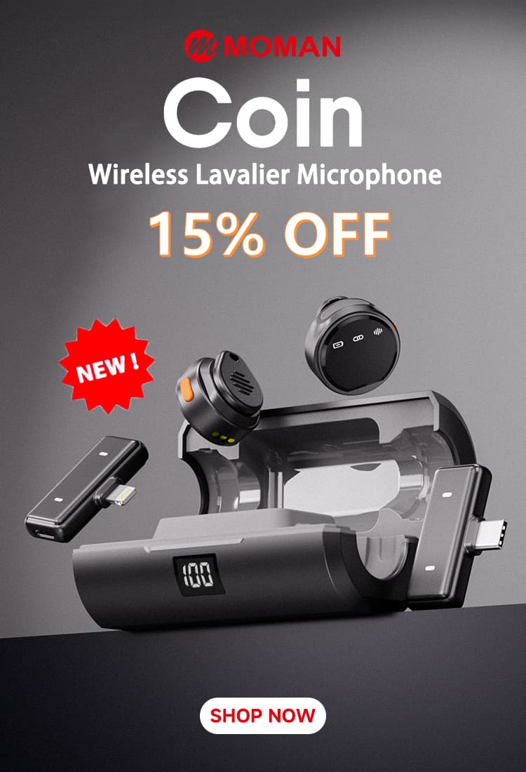 New Arrival--Moman Coin Wireless Lavalier Microphone for iPhone/Android/Camera