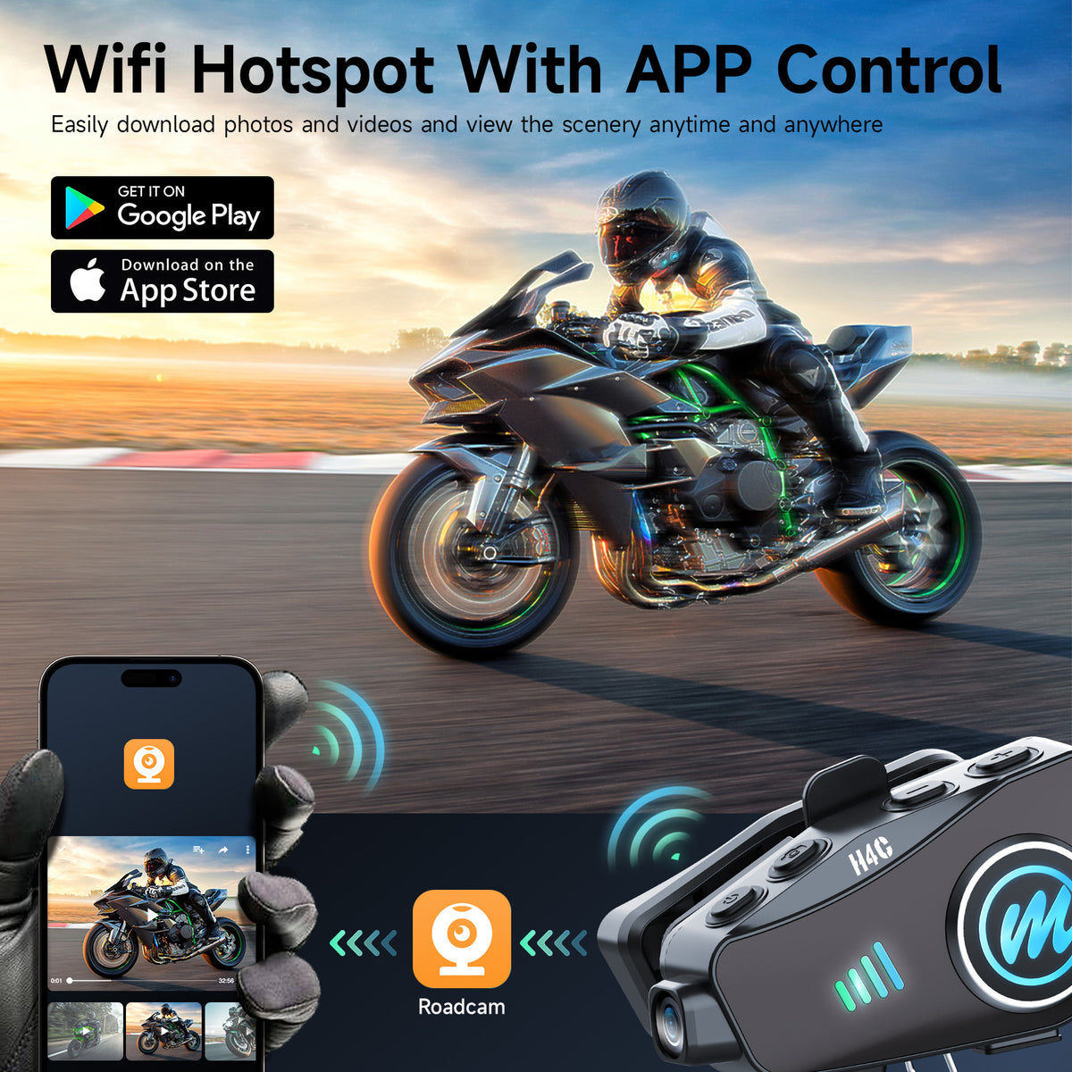 カメラ付きバイク用 Bluetooth ヘッドセット Moman H4C | Moman