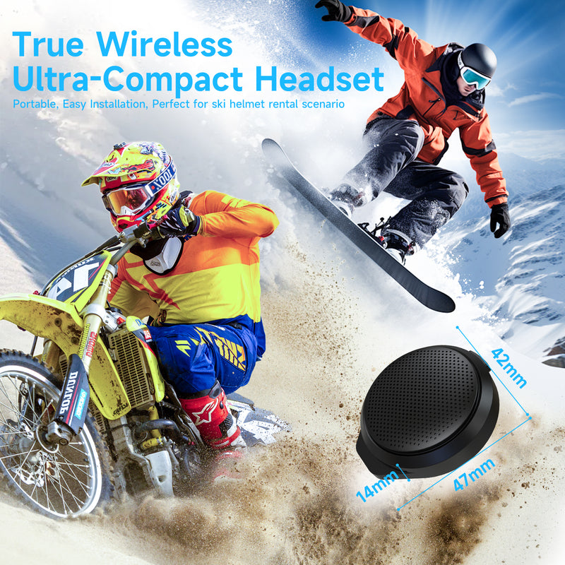 Moman HA1 True wireless and ultra-compact headset measures 14*47*42mm and can be used with motorcycle and ski helmets.