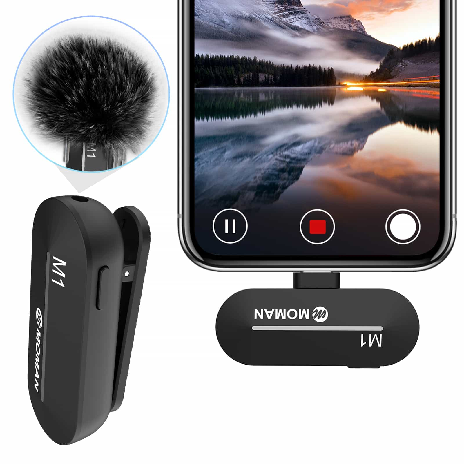 Moman M1 mobile wireless microphone system is ideal for phone recording, interviewing, podcasting, etc.