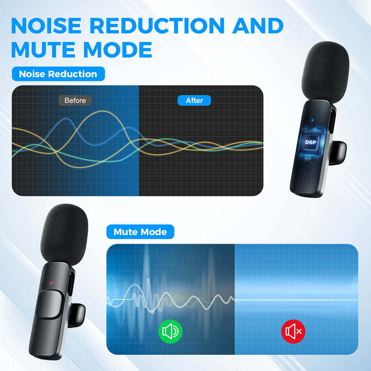 Moman CP1X is designed to have a noise reduction function thanks to the DSP  chip. Also it has a one-button mute mode.