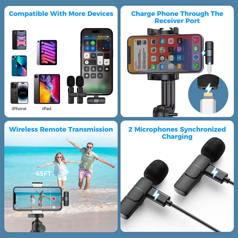 Moman CP1X wireless Lav mic is widely comaptible with diversed devices, such as smartphones and pads. Its receiver has a Type-C charging port.