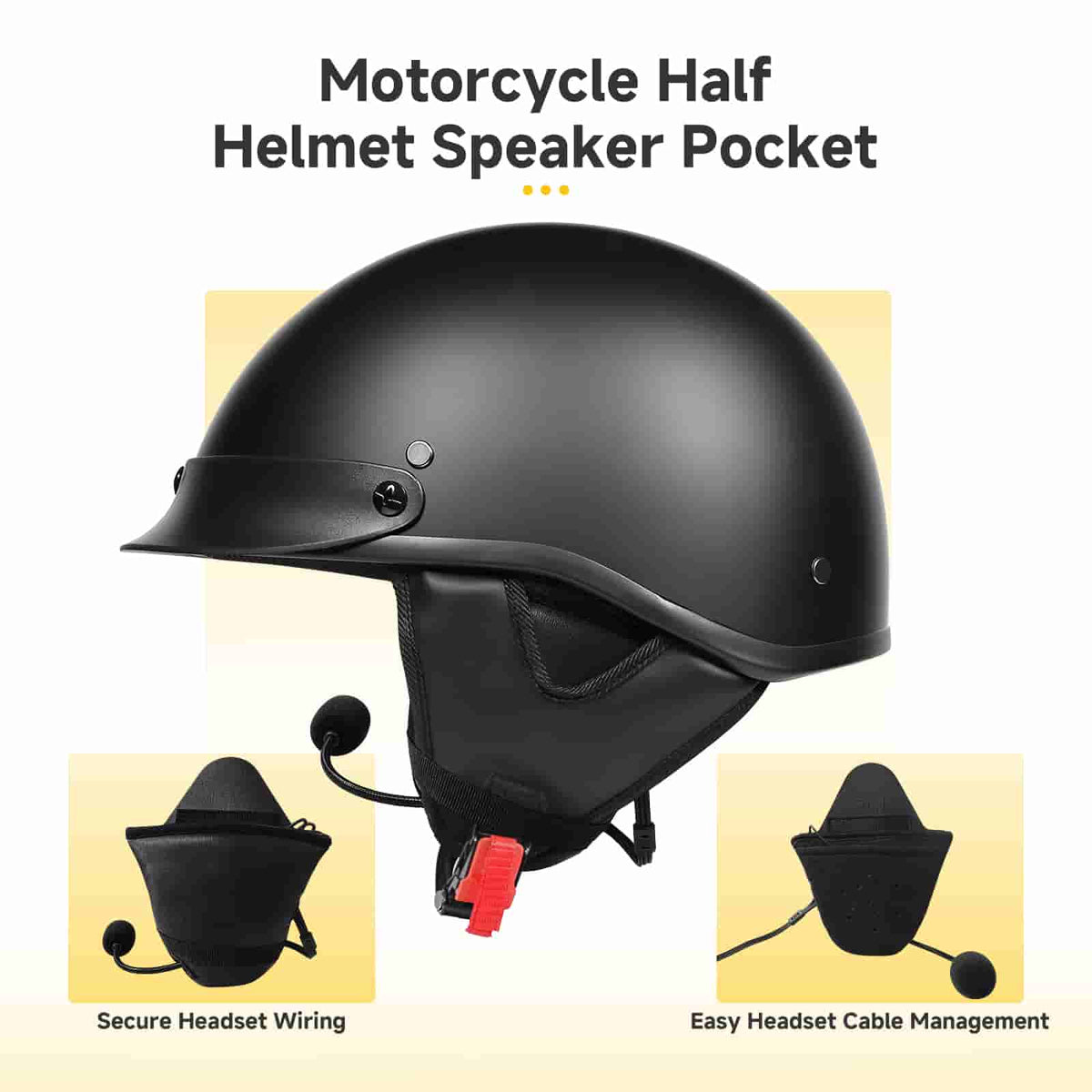Moman HEB Half Helmet Speaker Pockets with Dual Lock System, Fits Half Helmets with Narrow or Wide Straps, Blocks Wind Noise and Cold